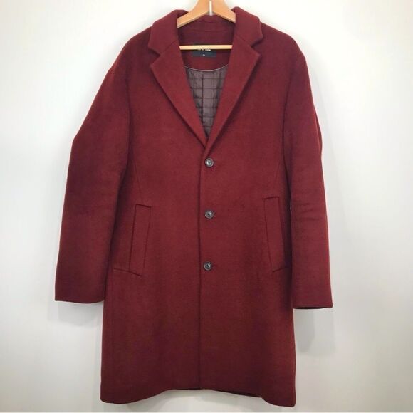 Us N Them Wine Wool Blend Quilt Lined Classic Overcoat - Picture 2 of 16